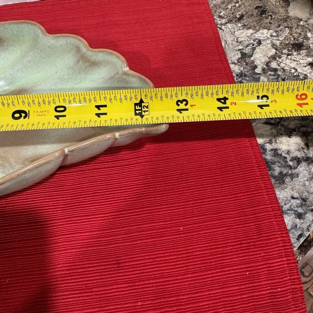 Vintage Frankoma Pottery Prairie Green Leaf Dish‎ 12.5